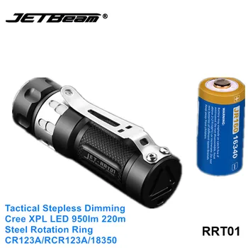 

Jetbeam RRT01 Cree XPL LED Stepless Dimming Tactical Flashlight Hiking Exploration Torch light with Mirco USB 16340 Battery