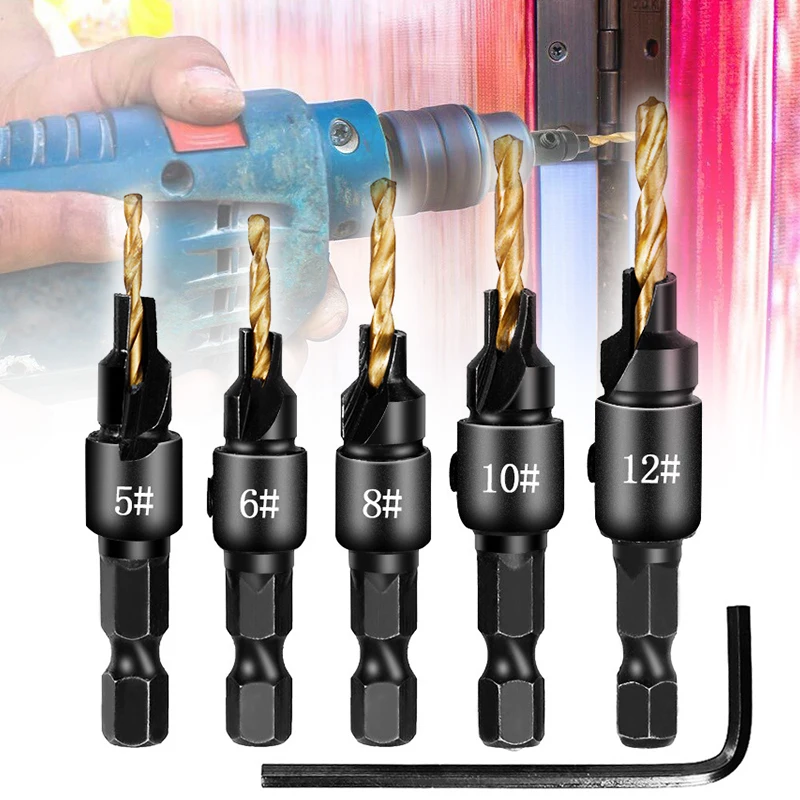 New 4/5pcs set Woodworking Countersink Drill Bit Set 1/4 Quick change Hex Shank Screw Carpentry Reamer Chamfer Mill Hot
New 4/5pcs set Woodworking Countersink Drill Bit Set 1/4 Quick change Hex Shank Screw Carpentry Reamer Chamfer Mill Hot