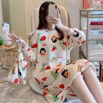 Fashion Girls Nightwear Winter Warm Flannel Pijama Sleepwear Youth Women Leisure Homewear Coral Fleece Long Sleeve Loungewear 
Fashion Girls Nightwear Winter Warm Flannel Pijama Sleepwear Youth Women Leisure Homewear Coral Fleece Long Sleeve Loungewear