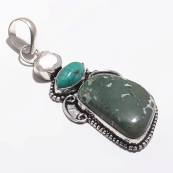 Nature Jasper + Turquoise + Biwa pearl Pendant Silver Overlay over Copper Hand made Jewelry nature stone women gift 
Nature Jasper + Turquoise + Biwa pearl Pendant Silver Overlay over Copper Hand made Jewelry nature stone women gift