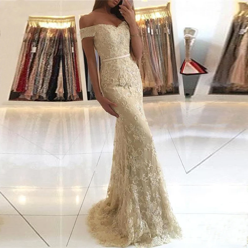 BBQ069 Off-shoulder Champagne Lace Mermaid Evening Dresses 2020 Europe Style Prom Gowns Chinese Formal Women Dress Long Elegant
BBQ069 Off-shoulder Champagne Lace Mermaid Evening Dresses 2020 Europe Style Prom Gowns Chinese Formal Women Dress Long Elegant