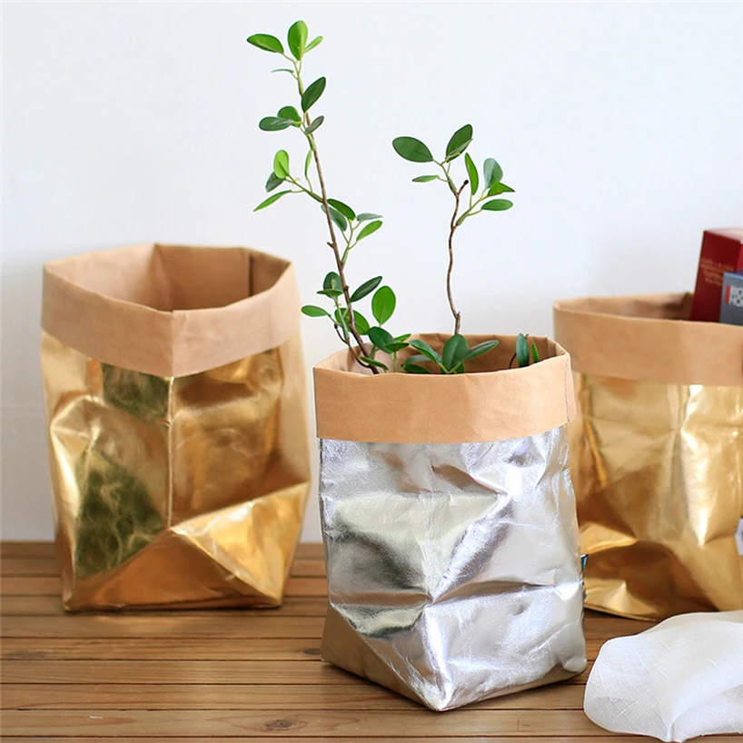 Washable kraft paper bag plant flower pot multifunctional portable simple home garden storage bag save space reuse