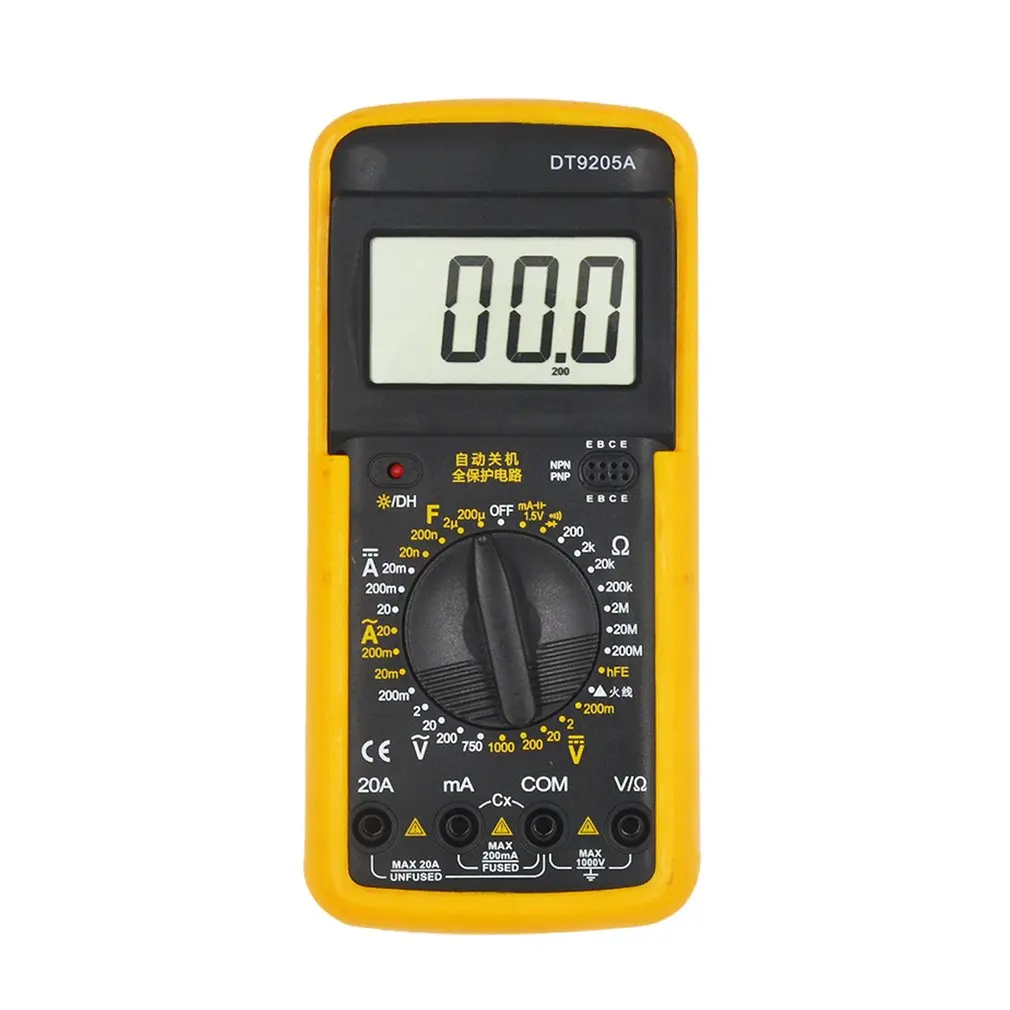 DT9205A Handheld Digital Multimeter 1999 Counts AC/DC Voltage Current Resistance Meter Capacitance Test Diode Tester
DT9205A Handheld Digital Multimeter 1999 Counts AC/DC Voltage Current Resistance Meter Capacitance Test Diode Tester