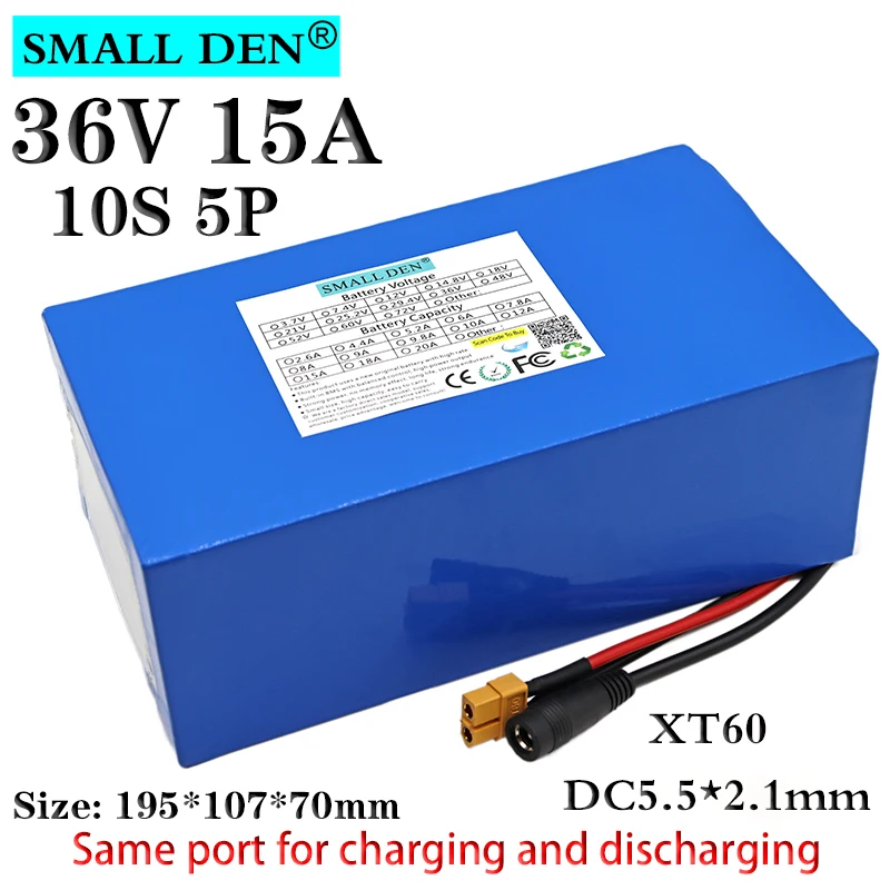 36V 15Ah 18650 10S5P lithium battery pack XT60 plug 25A BMS 1000W scooter backup power supply electric bicycle modified battery 
36V 15Ah 18650 10S5P lithium battery pack XT60 plug 25A BMS 1000W scooter backup power supply electric bicycle modified battery