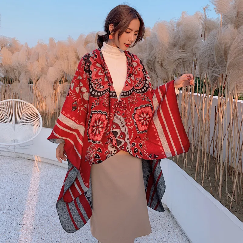 Multi-purpose ethnic cloak cloak 130×150CM shawl with hood thick warm scarf asymmetrical elegant women's cloak C22 
Multi-purpose ethnic cloak cloak 130×150CM shawl with hood thick warm scarf asymmetrical elegant women's cloak C22