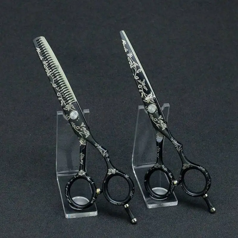 Floral Design Hairdressing Scissors With Printed Cape ;
