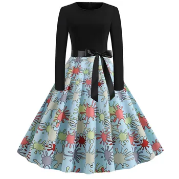 2019 Women Pinup Vintage Autumn Dress Long Sleeve Black Robe Floral Print Party Christmas Holiday Winter Dresses 
2019 Women Pinup Vintage Autumn Dress Long Sleeve Black Robe Floral Print Party Christmas Holiday Winter Dresses