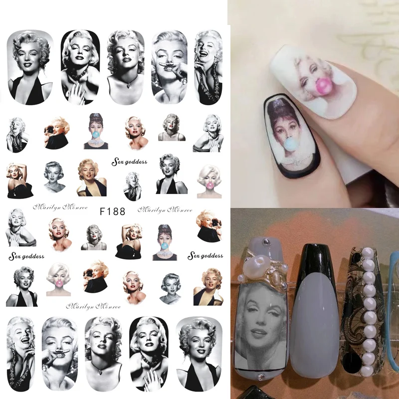 3D Nail Stickers Adhesive Decals Marilyn Monroe Jesus Virgin Mary Art Sliders Foils Paper Decorations Manicure TRF185-193 | Красота и