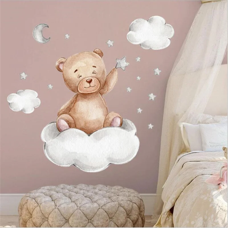 New Cartoon Bear On The Moon Clouds Stars Wall Stickers For Boys And Girls Bedroom Children's Room Home Decoration Wallpaper
New Cartoon Bear On The Moon Clouds Stars Wall Stickers For Boys And Girls Bedroom Children's Room Home Decoration Wallpaper
