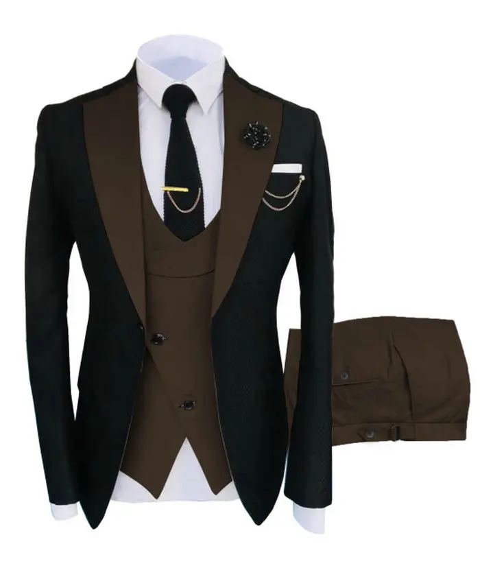 

JELTONEWIN New Tailor Made Black Brown Party Men Suits 3 Pieces Set Slim Fit Groom Prom Tuxedo Wedding Best Man Blazer Vest Pant