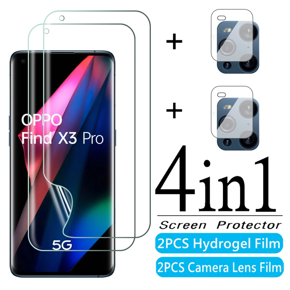 Фото 4in1 9D Protective Film For Oppo Find X3 Pro Lite HD Hydrogel oppo reno 5 4g 5g 5lite 5F Screen Protector Not Glass | Мобильные
