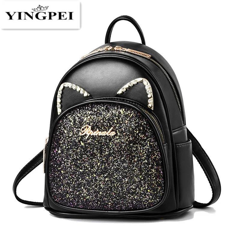 

High Quality Microfiber Leather Rhinestone Backpack Teenager Casual Shine Diamonds School Book Knapsack Bag Women Daily Backpack