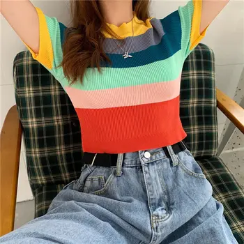 Rainbow Short Sleeve Women's T-Shirt Sweet Summer Knitted Slim Streetwear Crop TShirt Lady 2020 Casual Thin Female Tees Tops
Rainbow Short Sleeve Women's T-Shirt Sweet Summer Knitted Slim Streetwear Crop TShirt Lady 2020 Casual Thin Female Tees Tops