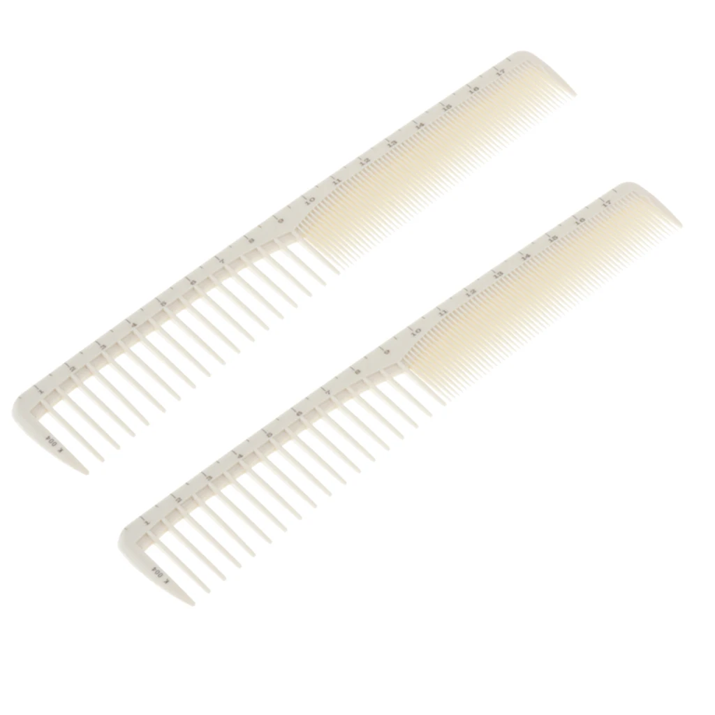 2 In1 2 Pieces White Professional Hair Styling Combs, Heat-resistance Hair Cutting Combs With Measurements 2 In1 2 Pieces White Professional Hair Styling Combs, Heat-resistance Hair Cutting Combs With Measurements