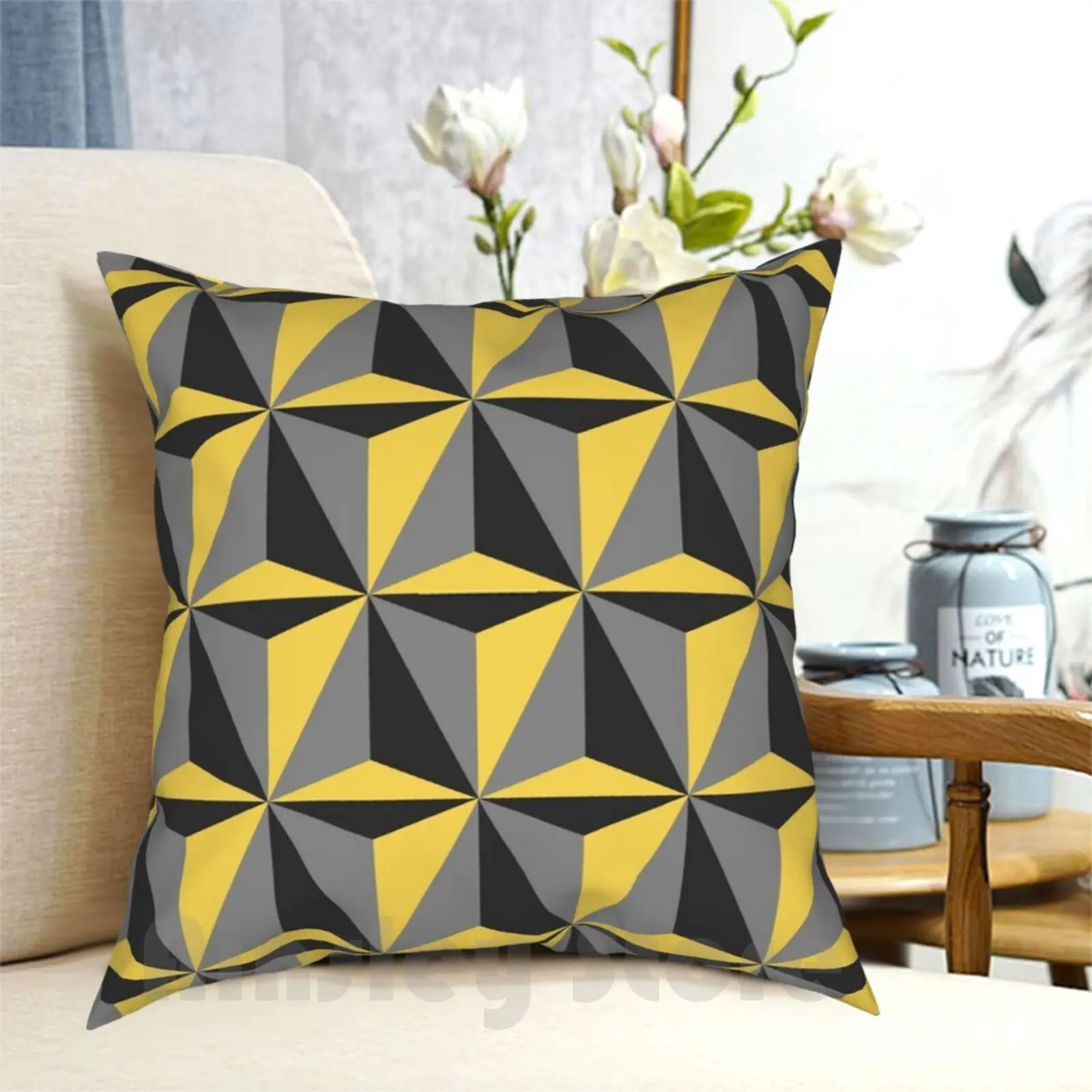 

Mustard Yellow And Gray Geometric Pillow Case Printed Home Soft Throw Pillow Minimalist Polygons Gray Pale Yellow