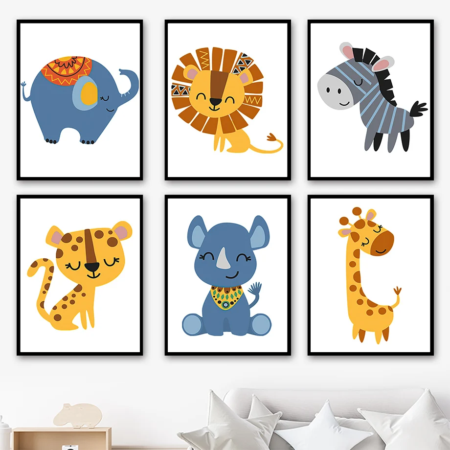 Фото Плакаты и принты джунглей животных Жираф Лев Слон Леопард в скандинавском стиле