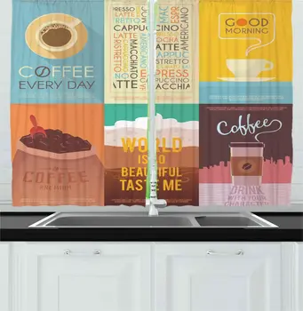 Coffee Kitchen Window Curtains Group of Coffee Themed Artworks with Typography Vintage Ornament Print Window for Kitchen Cafe
Coffee Kitchen Window Curtains Group of Coffee Themed Artworks with Typography Vintage Ornament Print Window for Kitchen Cafe