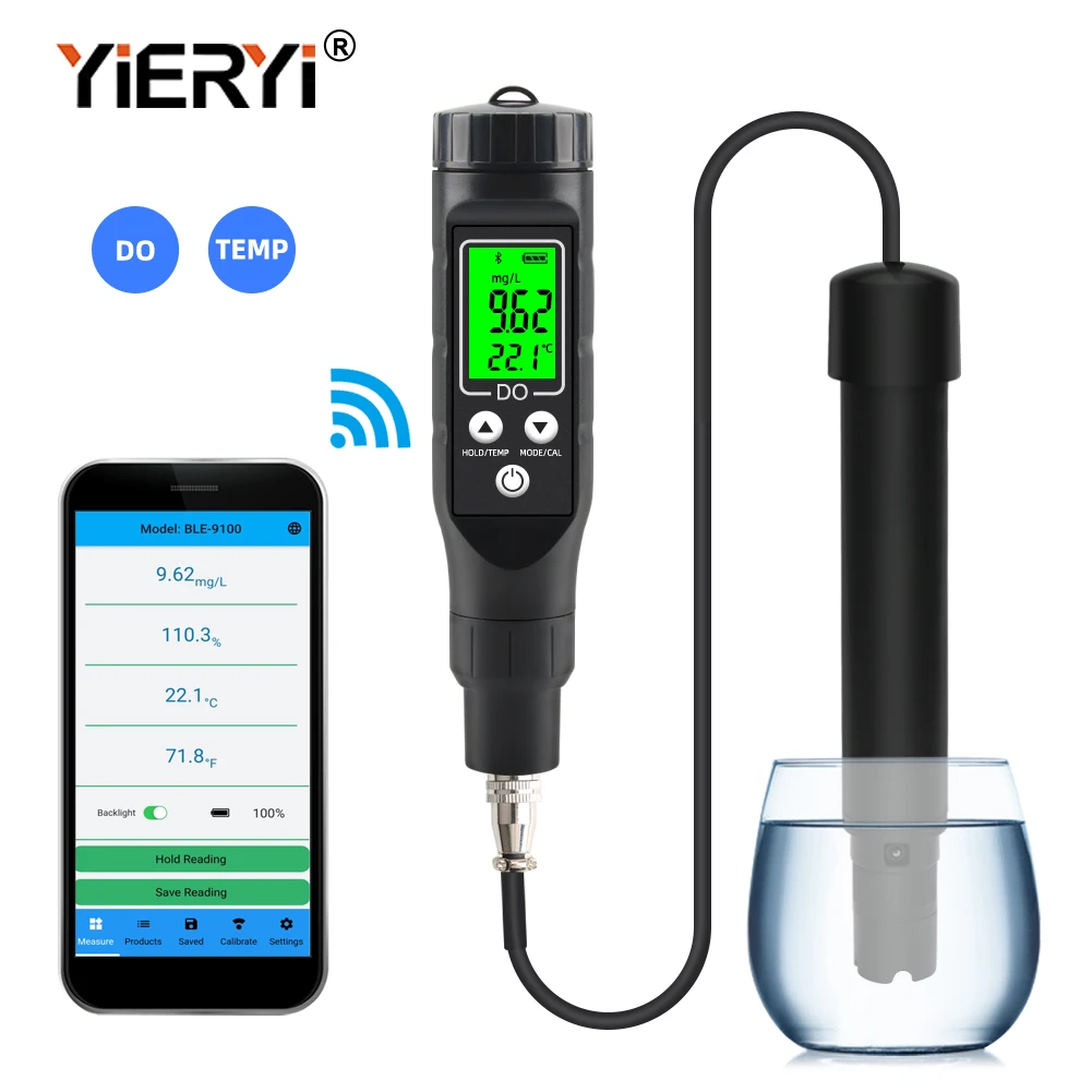 

Yieryi BLE-9100 Blue Tooth-compatible Dissolved Oxygen Meter Professional Dissolved Oxygen Analyzer Oxygen Concentration Tester