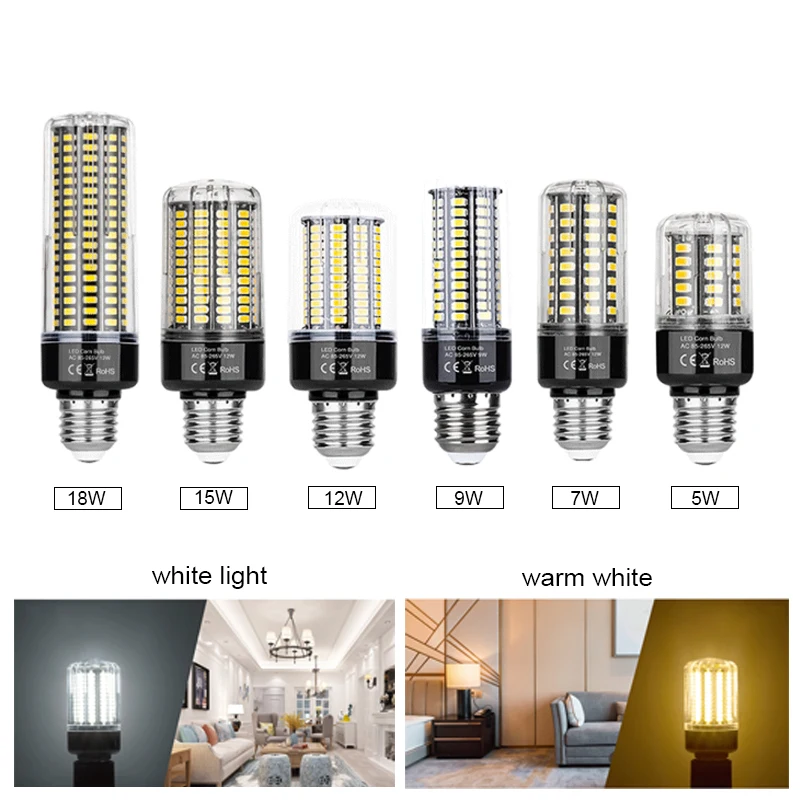 

Led E27 Corn Bulb 85-265V Ampoule GU10 Lampada LED Corn Lamp Candle Light Bulbs 5730 SMD 5w/7w/9w/12w/15w/18w Bombillas