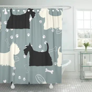 

Terrier Dogs Silhouettes Scottie and Westie Pattern Animal Black Shower Curtain Waterproof 72 x 72 Inches Set with Hooks