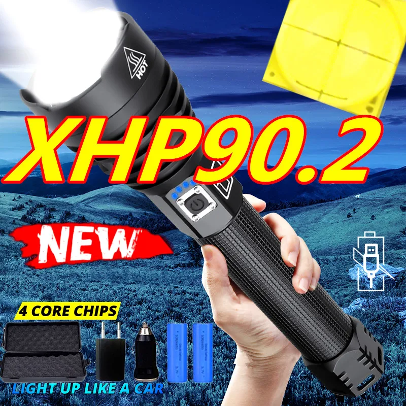 Brightest 80000LM XHP90.2 LED flashlight XHP70.2 powerful Waterproof LED torch use 18650 battery USB Rechargeable for camping
Brightest 80000LM XHP90.2 LED flashlight XHP70.2 powerful Waterproof LED torch use 18650 battery USB Rechargeable for camping