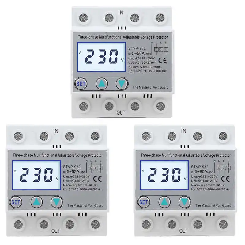 3-Phase Adjustable Voltage Protector LCD Multifunctional Self‑Resetting STVP-932 230V/400VAC
3-Phase Adjustable Voltage Protector LCD Multifunctional Self‑Resetting STVP-932 230V/400VAC