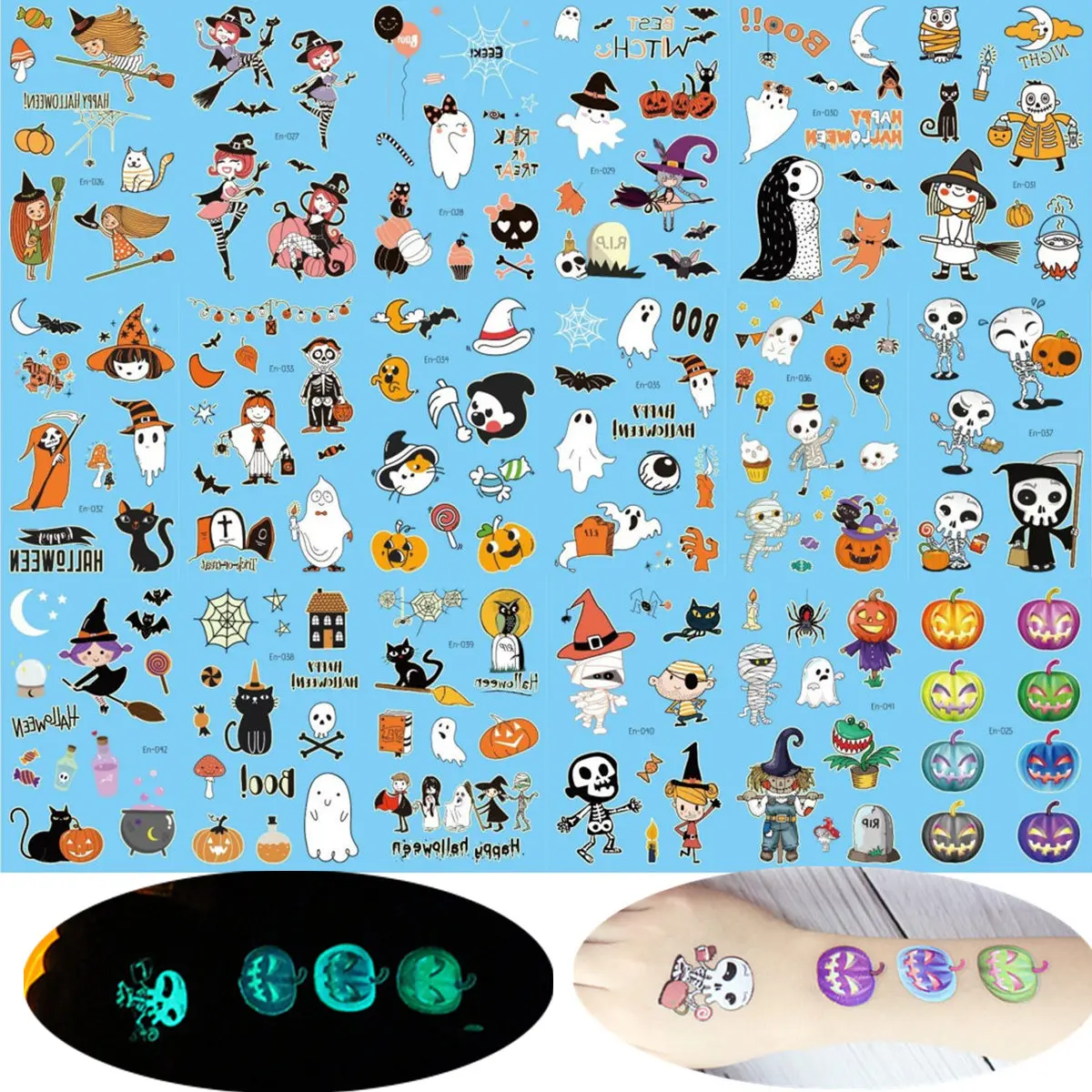 18pc Luminous Temporary Tattoos Sticker Glow Dark Fluorescent Pumpkin Witch Ghost Tattoo for Kids Face Body Art Halloween Party
18pc Luminous Temporary Tattoos Sticker Glow Dark Fluorescent Pumpkin Witch Ghost Tattoo for Kids Face Body Art Halloween Party