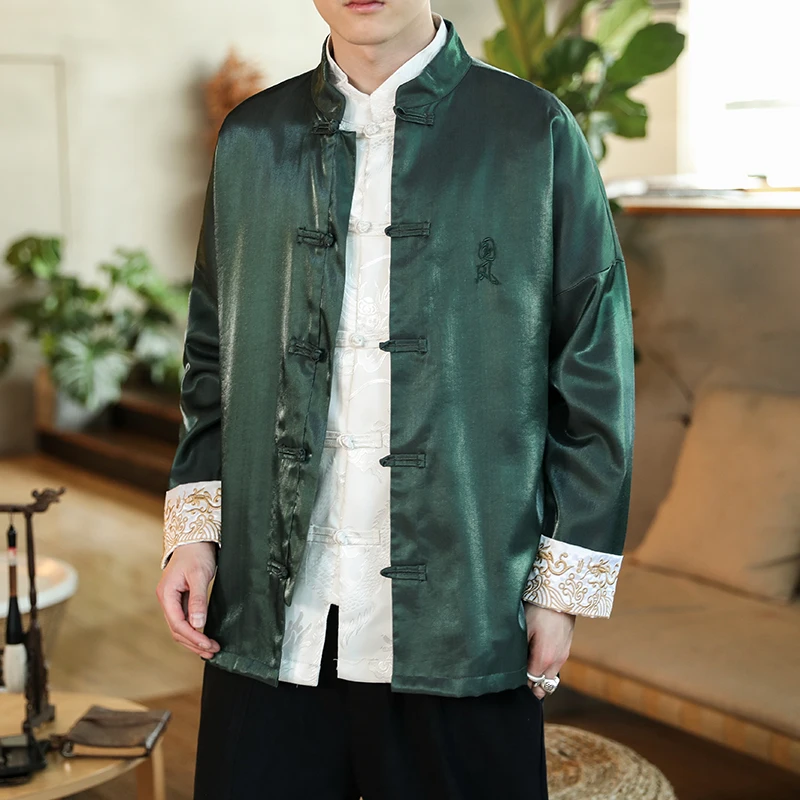 Green Mens Chinese Language Embroidered Jackets Mens Silkhanfu Smooth Satin Tangzhuang Blouse Traditional Oriental Costume Shirt
Green Mens Chinese Language Embroidered Jackets Mens Silkhanfu Smooth Satin Tangzhuang Blouse Traditional Oriental Costume Shirt