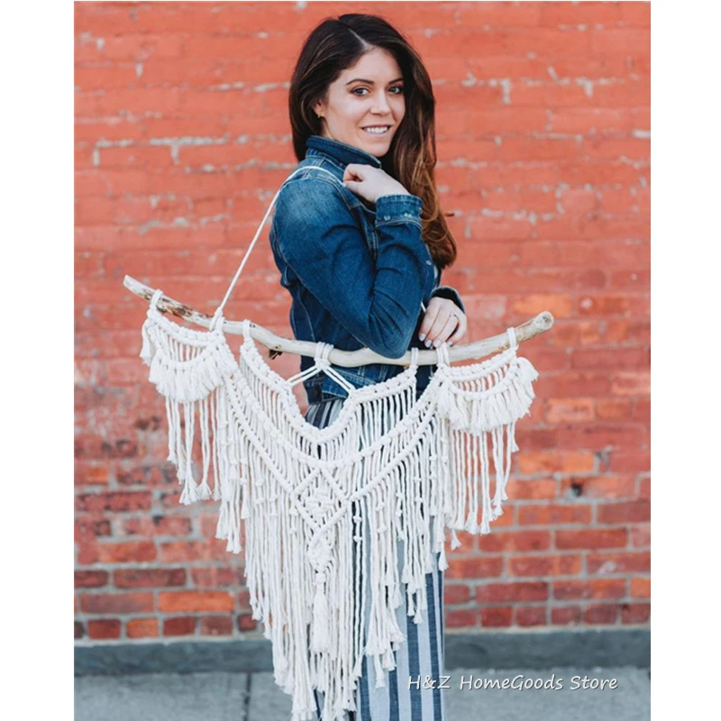 Geometric Boho Macrame Wall Tapestry - Handwoven Cotton Tassel Design 6 H0f3dc38c1bba4bbfb60a0a8c5fd39ae2w