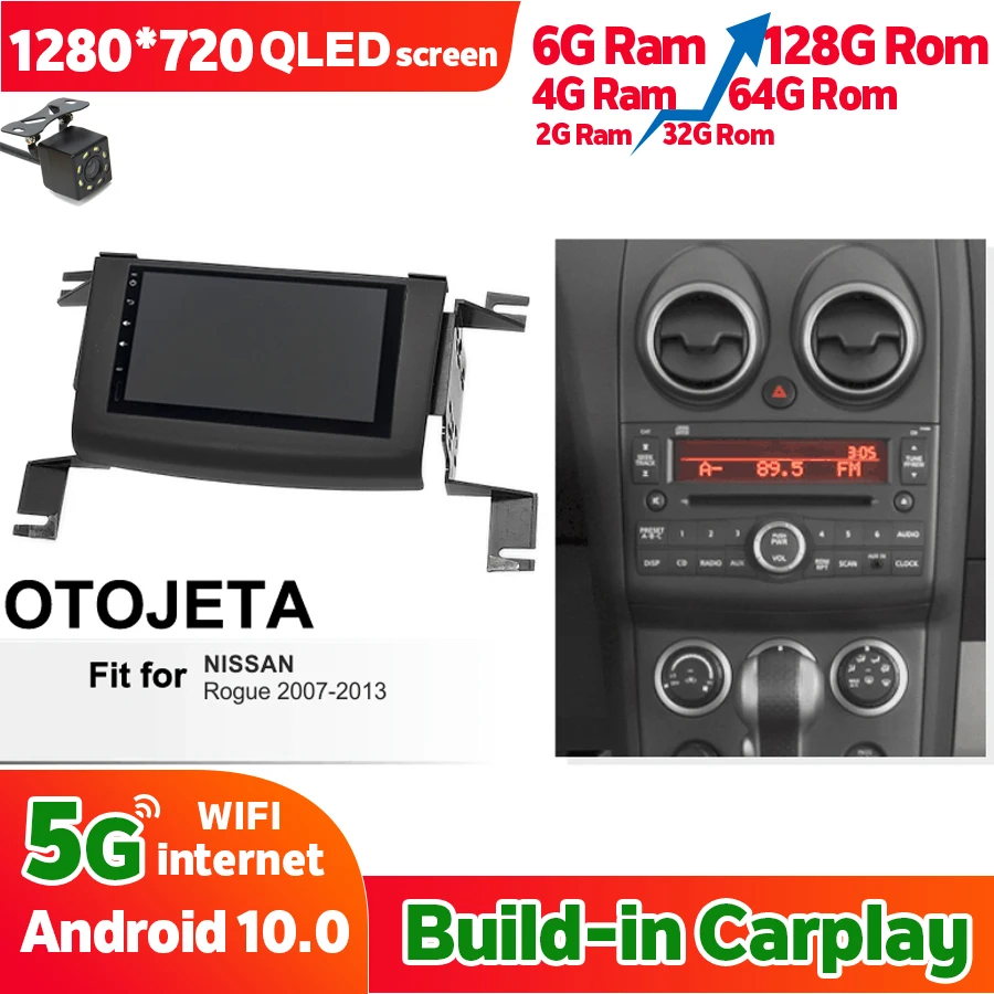 Автомагнитола 2Din 6 ГБ ОЗУ 128 Гб ПЗУ для Nissan Rogue 2010 GPS-навигация Android 10 мультимедийный