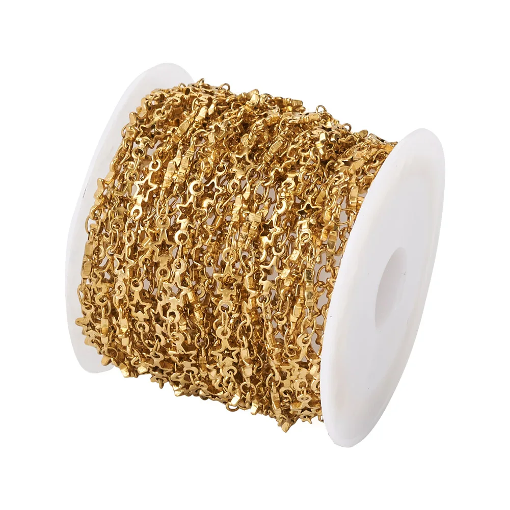 Vacuum Plating 304 Stainless Steel link Chains with Spool Star Soldered Golden 10x4.5x1mm 5m/roll
Vacuum Plating 304 Stainless Steel link Chains with Spool Star Soldered Golden 10x4.5x1mm 5m/roll