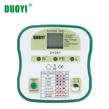 DUOYI DY207 Digital Display Socket Tester Switch Safety Detector Circuit Tester Wall Plug Breaker Finder RCD Test Electroscope 
DUOYI DY207 Digital Display Socket Tester Switch Safety Detector Circuit Tester Wall Plug Breaker Finder RCD Test Electroscope
