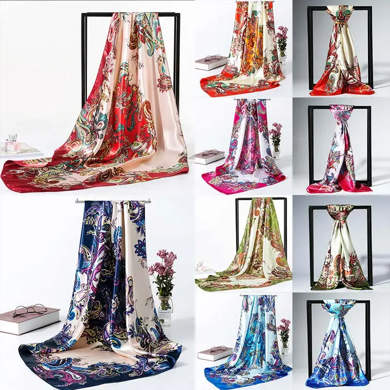 Fashion 90*90 Bandana Large Scarf Silk Scarves for Women Foulard Satin Square Head Hijab Scarfs For Ladies Luxury Brand Shawls
Fashion 90*90 Bandana Large Scarf Silk Scarves for Women Foulard Satin Square Head Hijab Scarfs For Ladies Luxury Brand Shawls