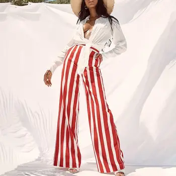 Fashion 2019 Loose Sexy Women Striped Pants Casual Chiffon Panelled Trousers Elastic High Waist Wide Leg Pants 
Fashion 2019 Loose Sexy Women Striped Pants Casual Chiffon Panelled Trousers Elastic High Waist Wide Leg Pants