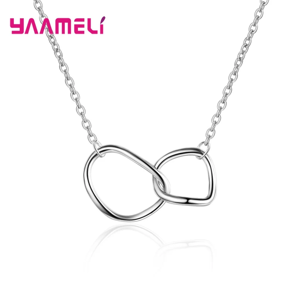 

Minimal 925 Sterling Silver Jewelry Simple Smooth Metal Texture Double Irregular Circle Women Wedding Engagement Party Necklace