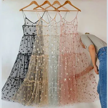 Hirigin 2020 New Arrival Spaghetti Straps Tulle Long Women Dresses Fashion Bling Bling See Through Dress Sexy Fashion Hot 
Hirigin 2020 New Arrival Spaghetti Straps Tulle Long Women Dresses Fashion Bling Bling See Through Dress Sexy Fashion Hot