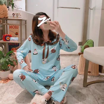 Spring And Autumn Pajamas Female Summer Thin Korean-Style Cute Long Sleeve Trousers Cartoon Peter Pan Collar Homewear Set Mileag
Spring And Autumn Pajamas Female Summer Thin Korean-Style Cute Long Sleeve Trousers Cartoon Peter Pan Collar Homewear Set Mileag