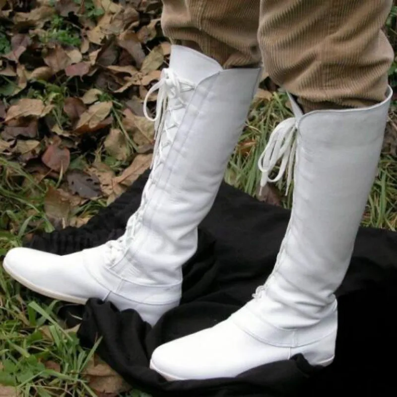 White flat leather boots deep