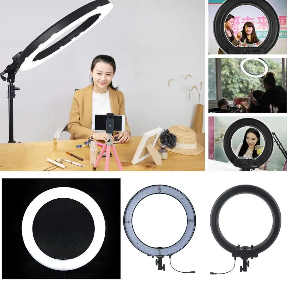 Photographic Lighting Dimmable Camera Portrait Studio Ring Lamp Video Light With Tripod Stand RL-18LED EU Plug
Photographic Lighting Dimmable Camera Portrait Studio Ring Lamp Video Light With Tripod Stand RL-18LED EU Plug