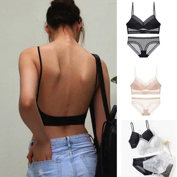 Sexy Backless Invisible Bra Set Thin Cup Striped Polka Dots Mesh Bra And Panties Set Underwear Without Stones Lingerie Women
Sexy Backless Invisible Bra Set Thin Cup Striped Polka Dots Mesh Bra And Panties Set Underwear Without Stones Lingerie Women
