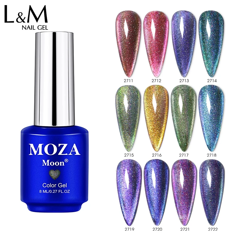 

MOZA Moon Cat Eye nail Gel Varnish Semi Permanent Gel Nail Art Gel 8ML Glitter Effect Soak Off UV Gel for Nails Design Gelak