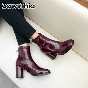 ZawsThia luxury brand designer patent PU leather woman shoes block high heels shiny womens boots female ankle boots big size 44 
ZawsThia luxury brand designer patent PU leather woman shoes block high heels shiny womens boots female ankle boots big size 44