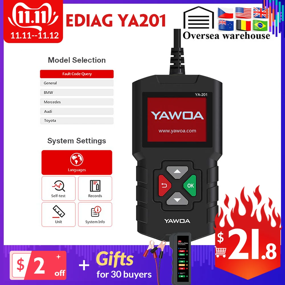EDIAG YA201 OBD2 Engine Scanner YA201 Code Reader Upgrade Via USB FREE Lifetime OBD II Car Diagnostic Tool PK CR3001 AL319
EDIAG YA201 OBD2 Engine Scanner YA201 Code Reader Upgrade Via USB FREE Lifetime OBD II Car Diagnostic Tool PK CR3001 AL319