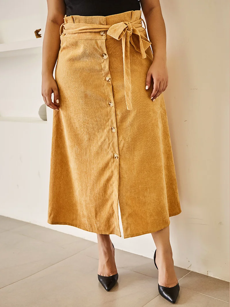Large size women skirt 2020 spring summer high waist was thin corduroy single-breasted A-line skirt Plus casual chic skirt A1071
Large size women skirt 2020 spring summer high waist was thin corduroy single-breasted A-line skirt Plus casual chic skirt A1071