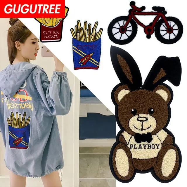 GUGUTREE полотенце с вышивкой большой медведь патчи belle значки аппликацией в виде
