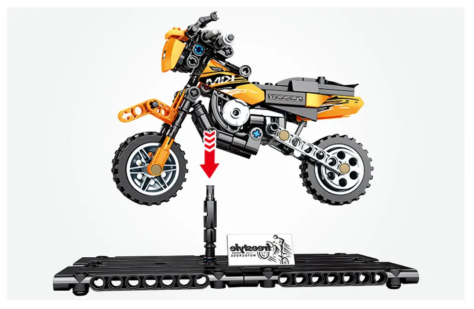 technic series motorcycle model brick kids toy with display