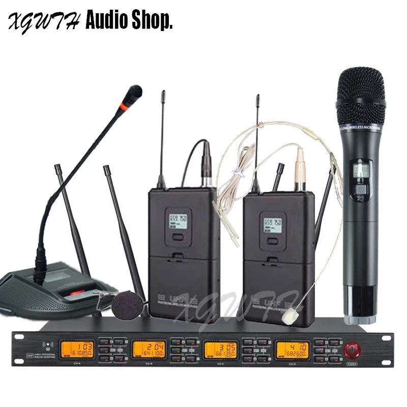 Беспроводной микрофон UHF профессиональная 4 динамическая портативная
