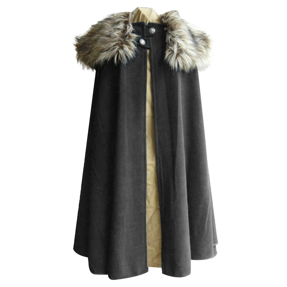 

Game of Thrones Medieval Men's winter Viking Cape Coat Ranger Coat Gothic Style Fur Collar Cape Cloak Jon snow costume