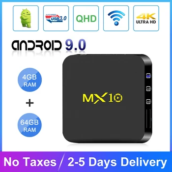 

TV Box MX10 Android 9.0 TV Receiver RK3328 Quad Core 4G 64G 2.4G Wifi USB3.0 Support 4K QHD FHD H.265 Media Player Smart TV Box