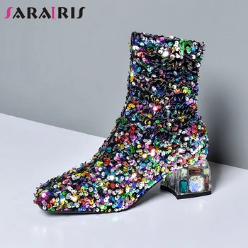 SARAIRIS Bling Girl Color Boots Fahsion Round Toe Slip On Ankle Boots Women Squaer Heel Party Dress Clubwear Shoes Woman
SARAIRIS Bling Girl Color Boots Fahsion Round Toe Slip On Ankle Boots Women Squaer Heel Party Dress Clubwear Shoes Woman